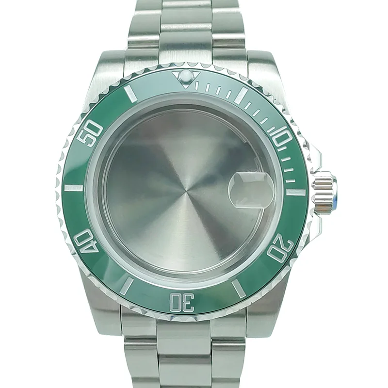 

330ft 10BAR 40mm Green Silver Printing Bezel Diver Watch Case And Bracelet Mods Fit ETA2836 Miyota8215 Mov't Seagull Sub Fashion