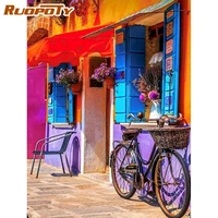ruopoty 60x75cm diy painting by number kits with frame wall art picture by numbers modern bicycle landscape for home decors art