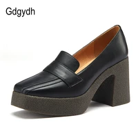 gdgydh 2021 new spring women party prom shoes square heeled pumps cow leather basic concise pumps brand square toe top quality