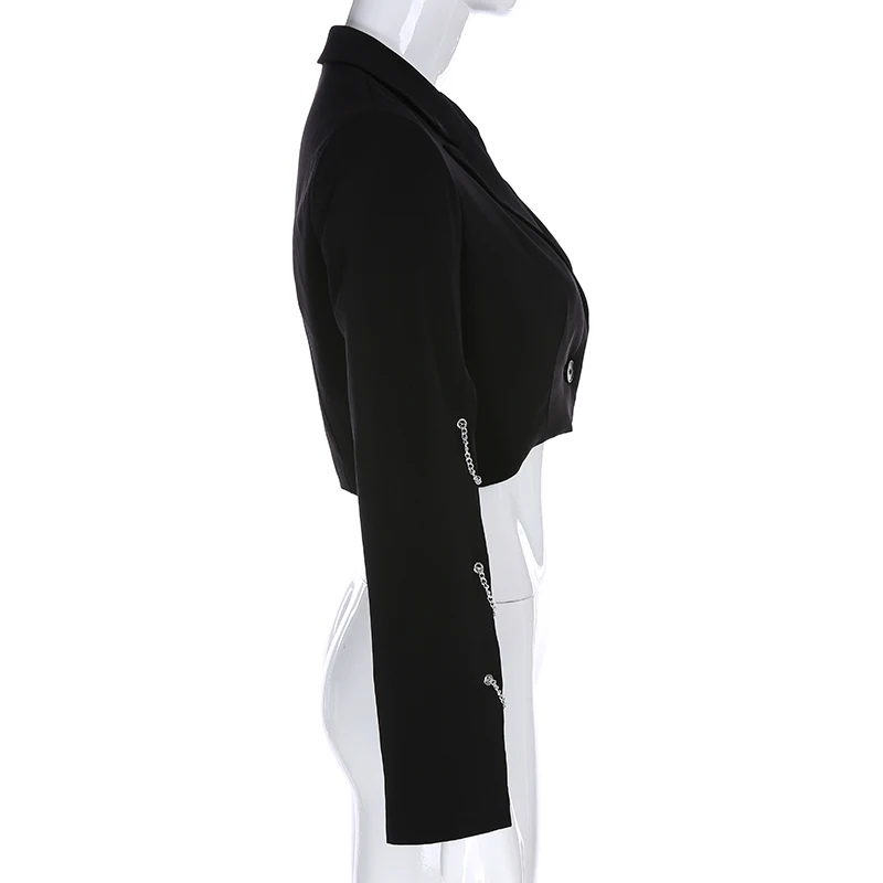 Harajuku Punk Black Cropped Blazer Women Split Long Sleeve Short Jackets Ladies Casual Streetwear Slim Blazer Gothic Coat Autumn