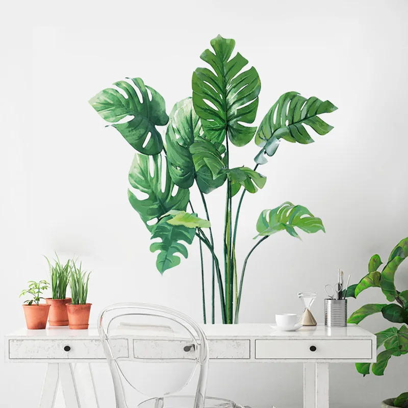 

Large Tropical Green Plant Leaves wall stickers Home Room Decor Palm Decal Room Decor PVC Murals