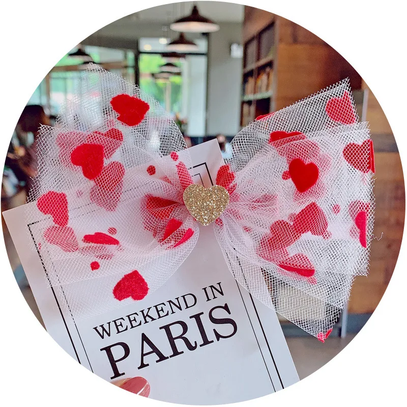 9 шт./компл. милые розовые сердца для девочек сетчатые банты волос Цветочные