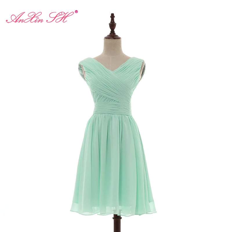 

Шифоновые платья для подружек невесты AnXin SH, мятно-зеленые платья принцессы с v-образным вырезом, Короткие Платья для подружек невесты без ру...