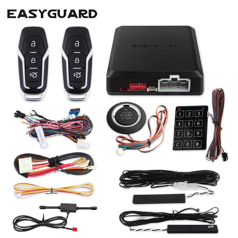 EASYGUARD автомобильный комплект для запуска без ключа pke сигнализация для входа без ключа с автоматическим запуском кнопка запуска двигателя система блокировки центра автомобиля DC12V