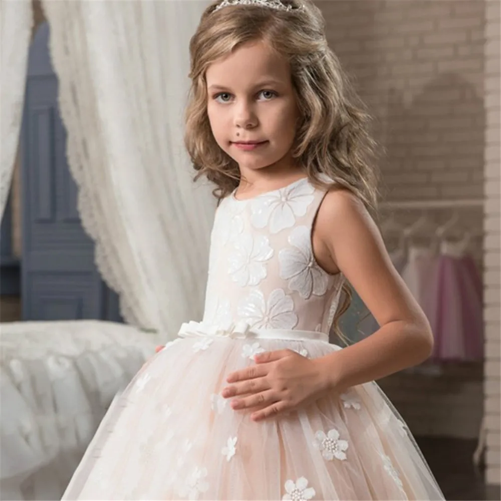 Новые платья для девочек с цветами розовые первого причастия бальное платье