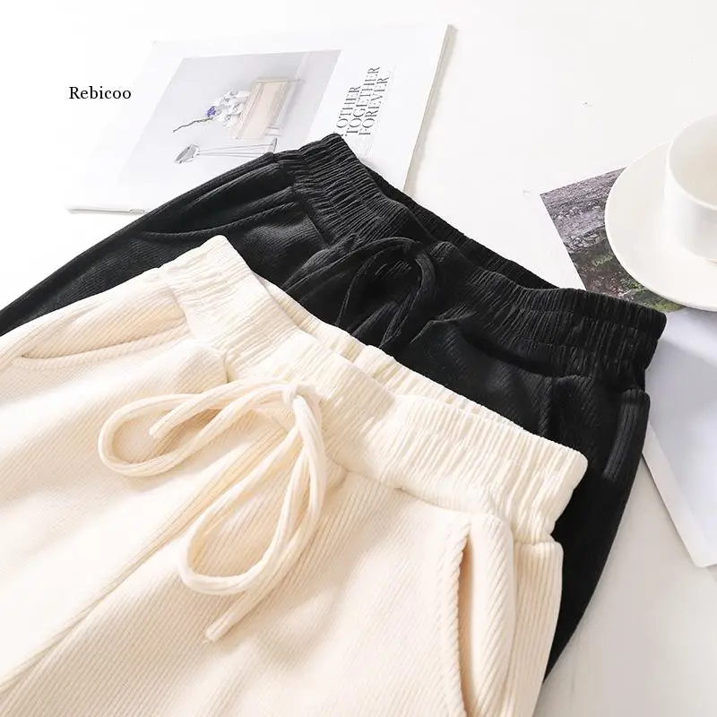 Брюки женские вельветовые с завышенной талией мягкие удобные повседневные штаны