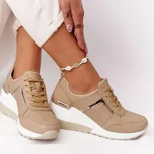 Zapatillas deportivas de cuña con cordones para mujer, zapatos deportivos vulcanizados cómodos con plataforma de aire, informales, nuevos, 2021