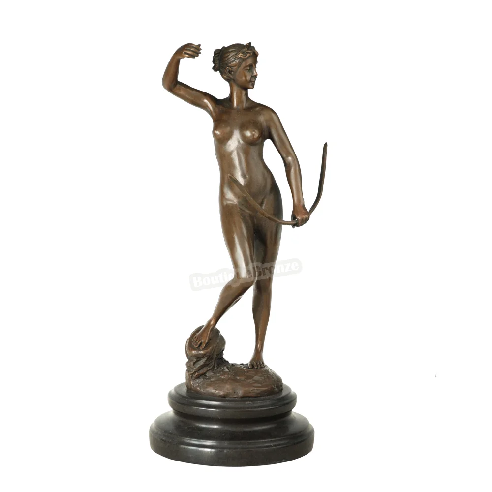 

Bronze Statue Classical Woman with Bow Sculpture Vintage Figurine Art Gorgeous Living Room Decoration Gifts
