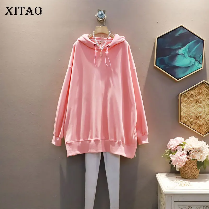 XITAO Solid Color Casual Women Sweatshirt Loose Pullover Fashion Long Hooded Collar Top 2021 Autumn New All-match WMD2700