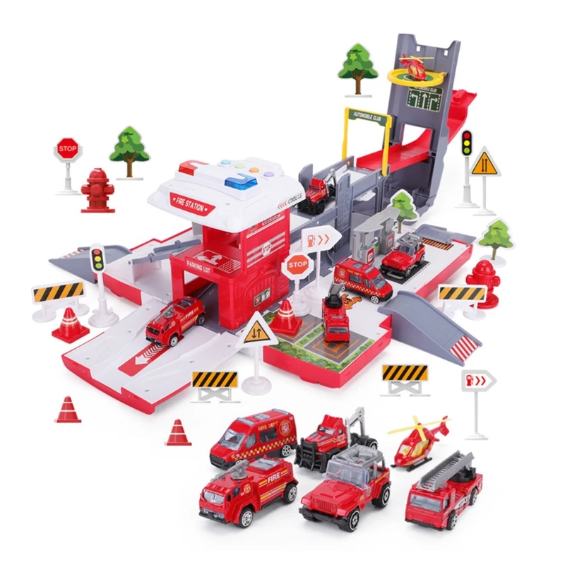 

Kids Car Toys Set Big Transport Truck Music Lights DIY Deformation Storage Tracks Parking Lot Garage Model with Vehicles