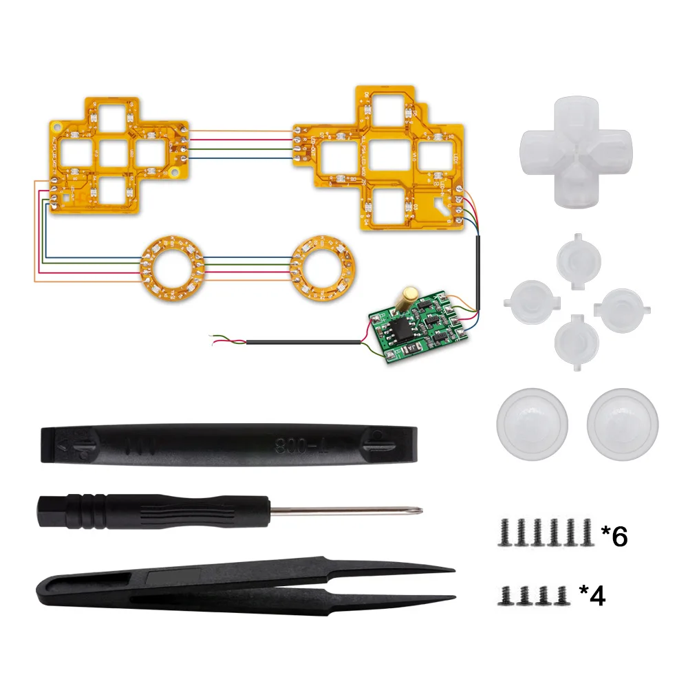 10 sets Multi-Colors Modification LED Modes Light Panel with ABXY Cross Key Toggle Plug for PS4 Wireless Controller Repair Parts