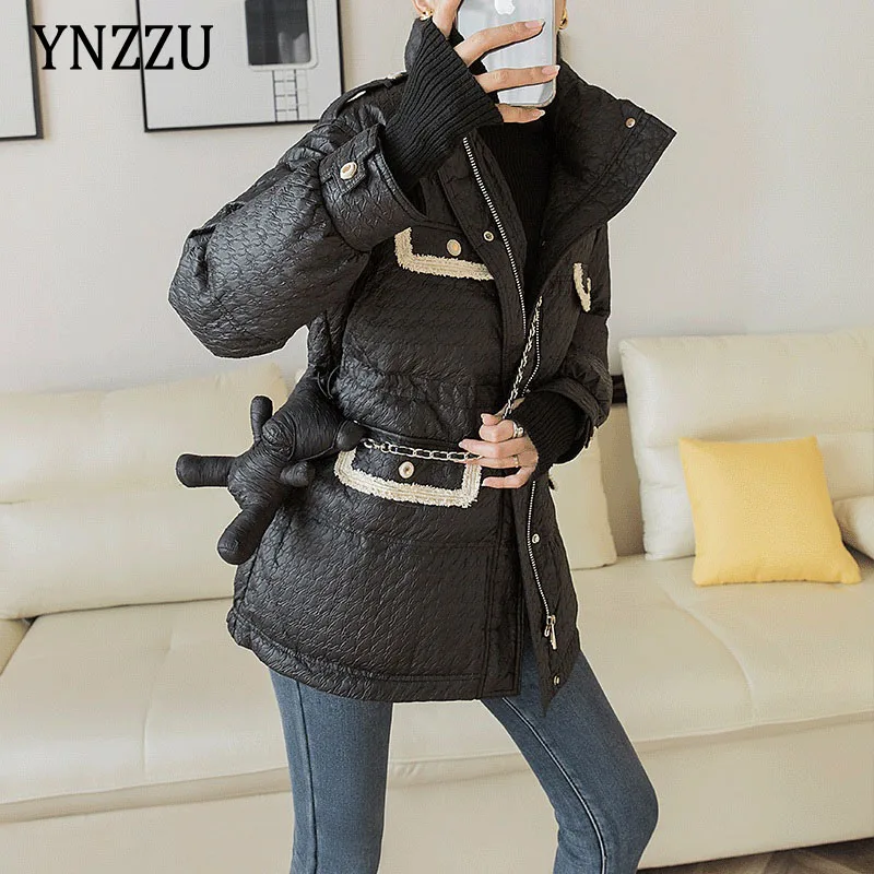 

2021 autumn winter new black Bear Backpack down jacket Korean fashion Solid long thickened Jacket Women's wearYNZZU 1O107