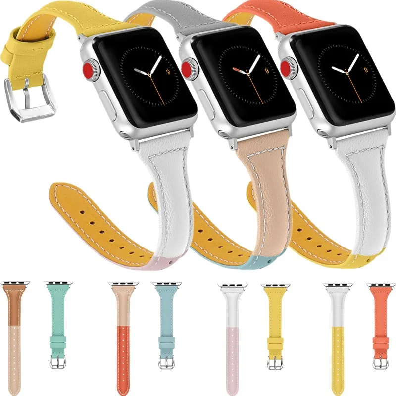 Натуральная кожа сменный ремешок для apple watch группа 4 контрастного цвета браслет Смарт-аксессуары для наручных часов iwatch 3/2/1 44 40 38-42 м