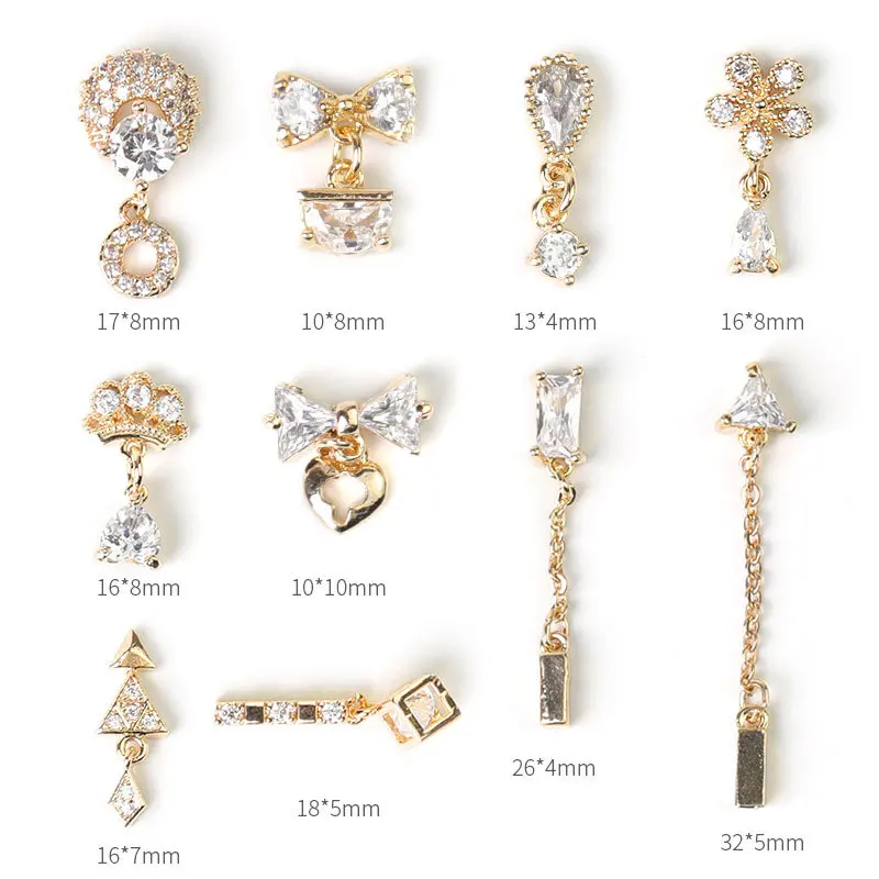 10 шт./лот Подвеска/Кольцо/цепь 3D сплав дизайн ногтей циркон Золотой Металл