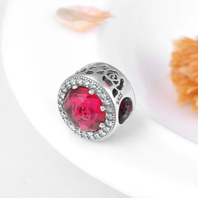 Бусины из серебра 925 пробы с красной розой и фианитами | Украшения аксессуары