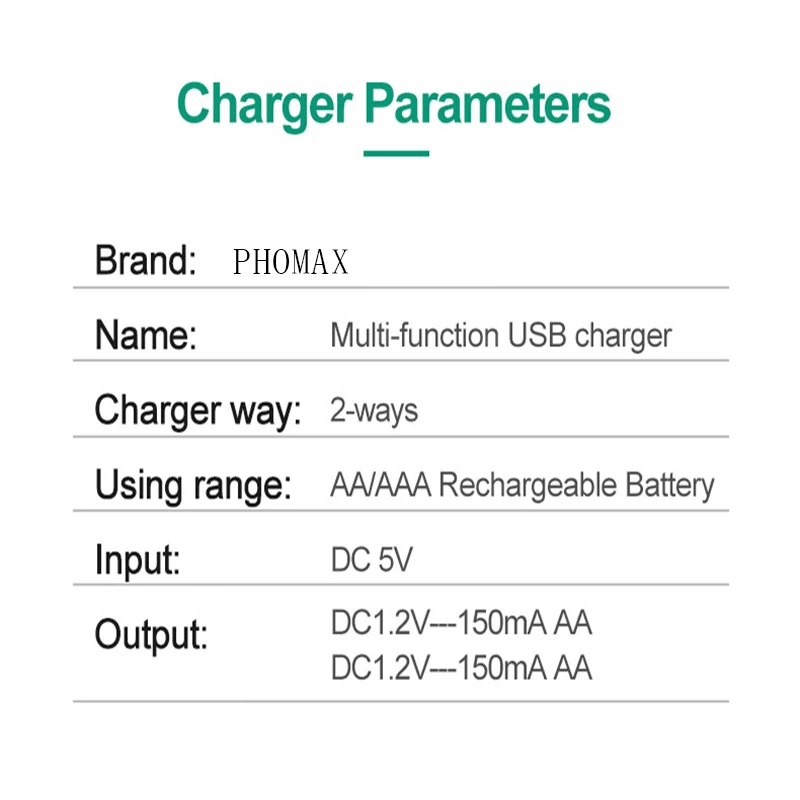 Зарядное устройство PHOMAX с двумя USB портами портативное легкое Универсальное