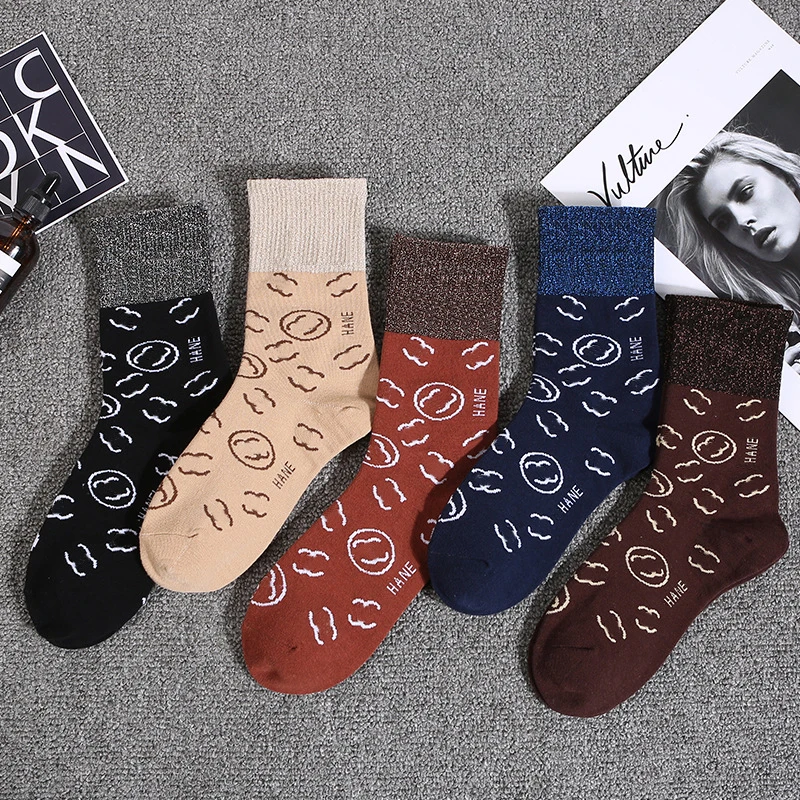 

5 Pairs Fashion Letter Striped Socks Women Harajuku Cotton Korea Trend Print Streetwear Woman Sock calcetines de la mujer