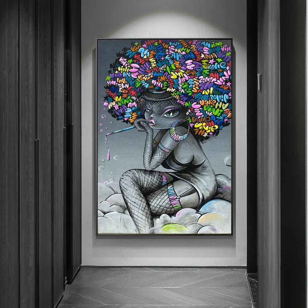 

Modern Street Art Print On Canvas Black Girl Graffiti Art Paintings On The Wall Posters And Prints Art Pictures Home Decor