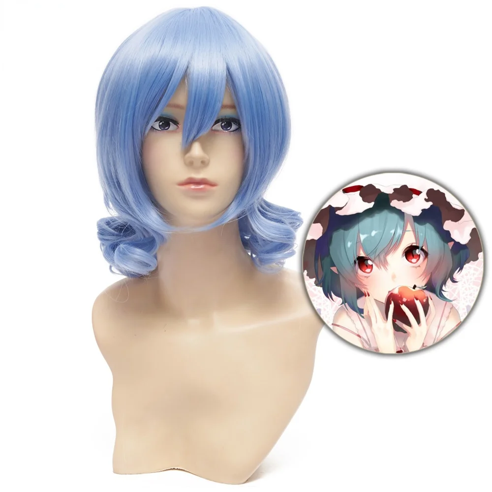 

Project Remilia Scarlet Short Wavy Light Blue Cosplay Wig Synthetic Hair Perucas Halloween Costume Party Play Wigs Free Shipping