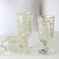 280ml vintage chrysanthemum whiskey shot glass tulips gold foil milkshake vodka glass cup multi purpose wine set goblet
