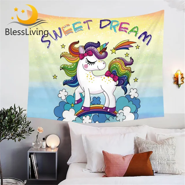 BlessLiving Rainbow Unicorn Tapestry Fairy Tale Wall Hangings Cartoon for Kids Bedroom Dorm Home Decor Birthday Party Wall Art 1