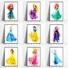 Disney мультфильм акварель Принцесса печать на стене искусство Эльза, Белль плакат и принты на холсте картина для детской комнаты Декор без рамки