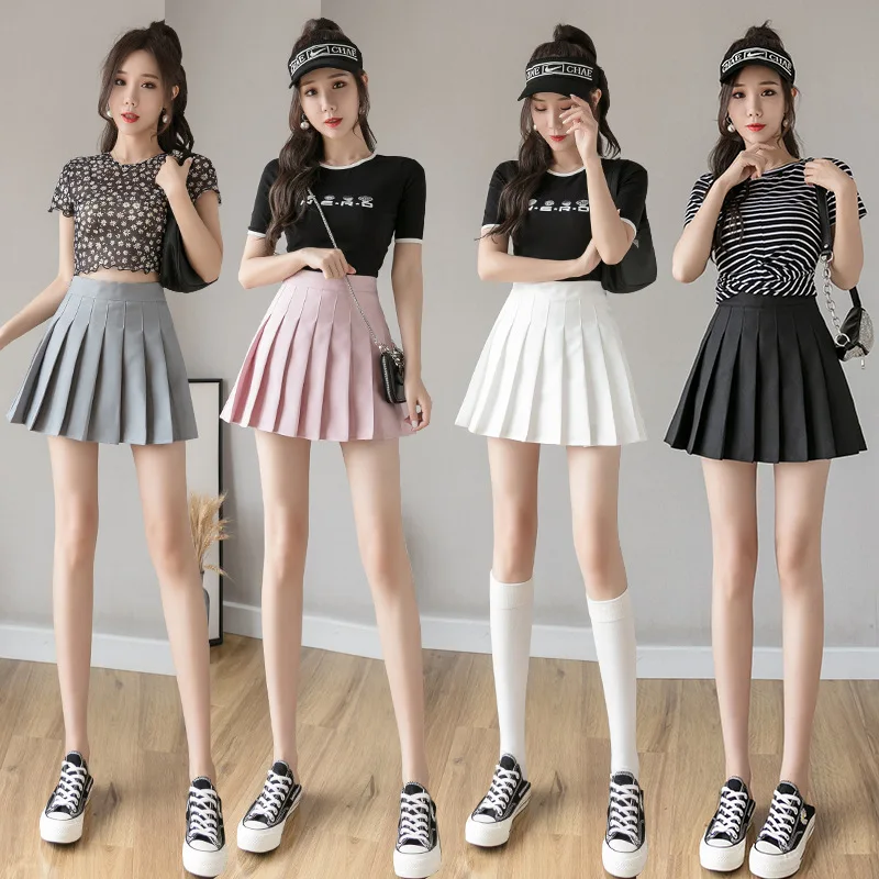 

Hot-selling Pleated Skirt Spring and Summer 2021 New High Waist Slim Skirt Black Large Size A-line College Half Skirt Trend