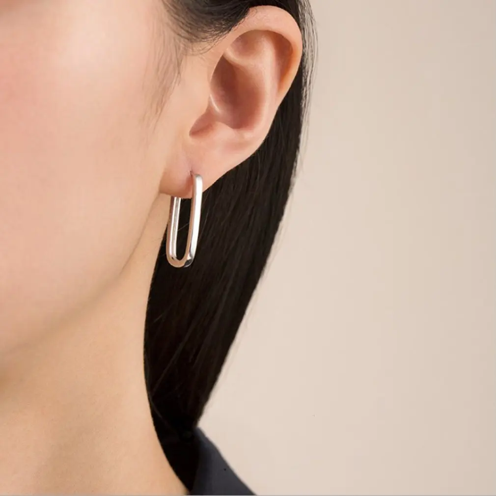 

100% 925 Sterling Silver Big Circle Hoop Earring Ear Bone Buckle Piercing Earrings for Women Mujer U Shape Pendientes
