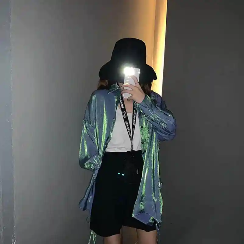 NiceMix летняя Harajuku градиентная блузка женские рубашки Высокое уличное свободное с длинным рукавом Женские топы и блузки Blusas Camisas Mujer