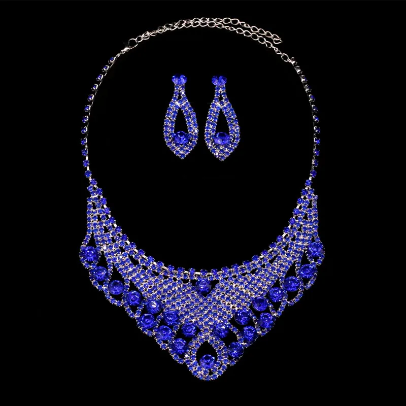 blue and silver HanCheng роскошные свадебные ювелирные изделия, посеребренные полые капли, разноцветные стразы, ожерелье для женщин, свадебные ювелирные изделия, колье - Окраска металла: blue and silver