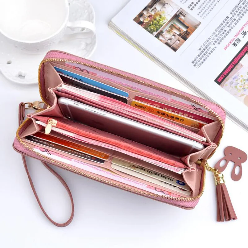 

REPRCLA New Zipper Wallet Wristband Purse PU Leather Long Women Wallets Clutch Ladies Card Holder carteira