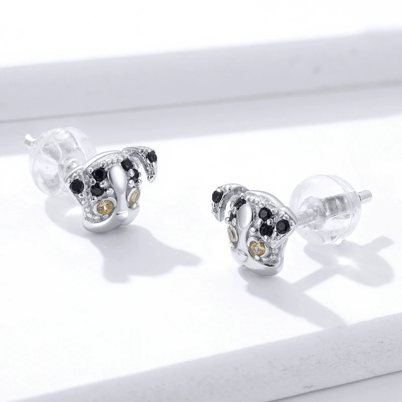 Genuine 925 Sterling Silver Big Eyes Dog Animal Stud Earrings for Women Earing with Earplugs New Mode 2020 BSE357 | Украшения и