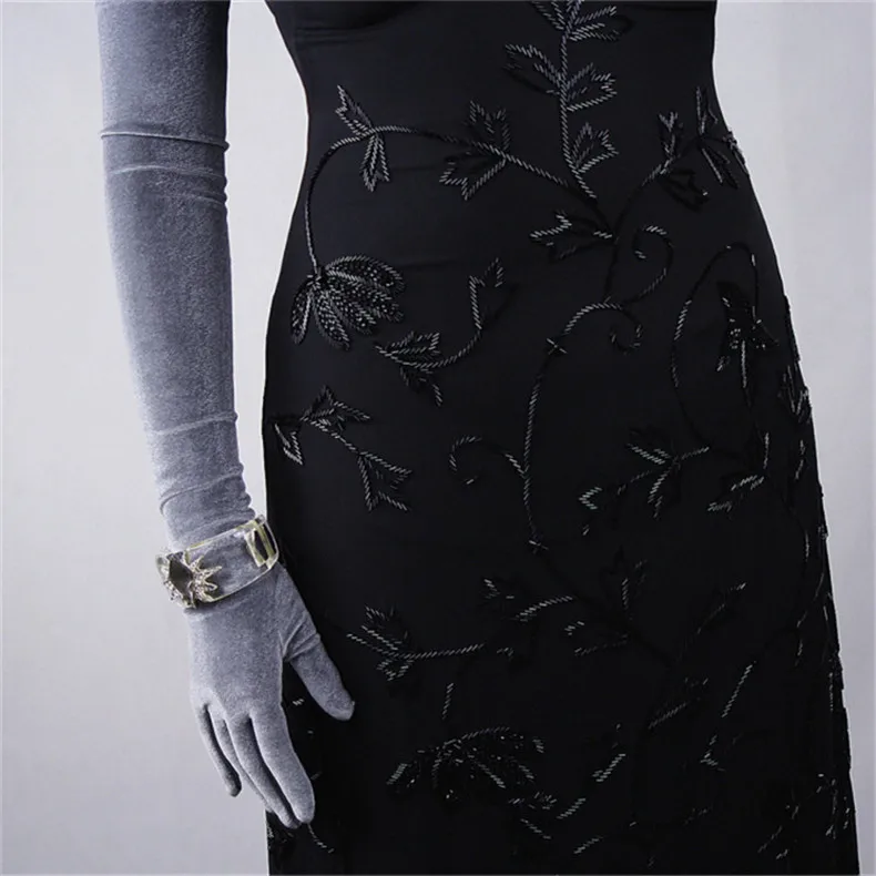 60 см черные велюровые перчатки очень длинные Над Локоть Vestido de noche высокие эластичные черные Лебеди бархатные женские сенсорный экран WSR08
