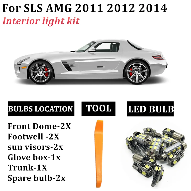 

8x Canbus LED Footwell lamp + Interior map Light Kit for Mercedes benz SLS AMG 2011-2014 interior light kit car styling led bulb
