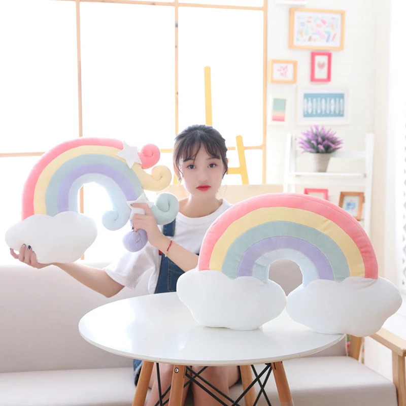 

Plush Pillow Colorful Moon Stars Lucky Cloud Rainbow Soft Padded Pillow Sofa Chair Decoration Boy Girl Gift