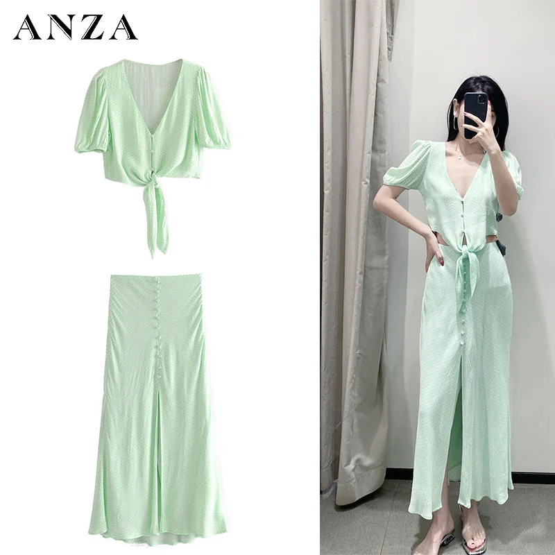 Женский комплект из двух предметов Za летний укороченный топ и однотонная