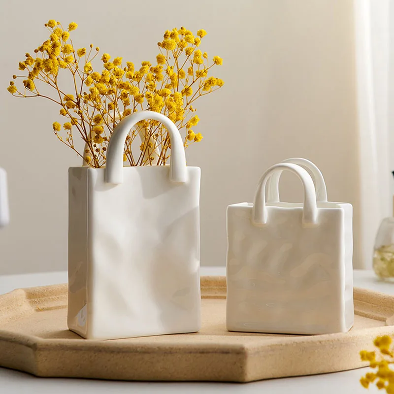 

Creative Light Luxury Bag Vase Flower Pot Modern Table Decorations Ceramic Vases Living Room Decoracion Вазадекор Украшения