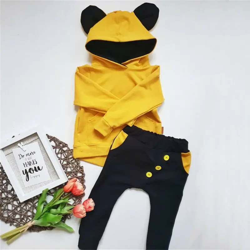 Детский комплект из топа и брюк хлопковая шапка с длинными рукавами капюшоном 3D