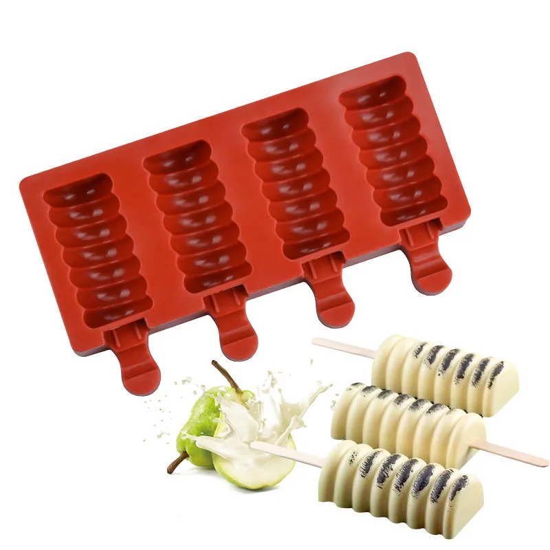

Silicone Ice Cream Molds 4 Cell Ice Tray Food Safe Popsicle Maker Diy Mold Dessert Ice Cream Mold with Kitchen Accessories
