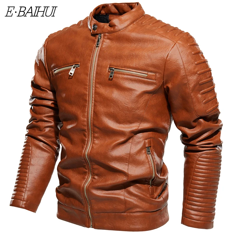 

Куртка мужская Байкерская, на молнии, с воротником-стойкой