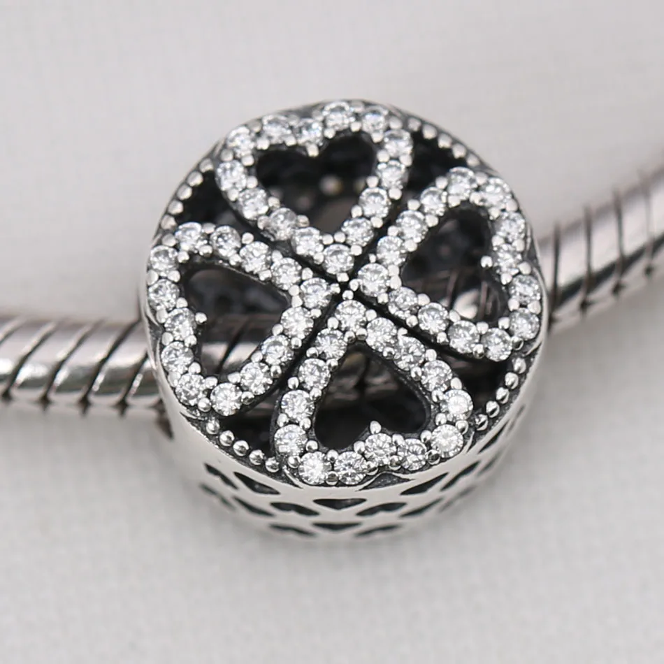 Аутентичные S925 амулет сердечко Любви Лепестки фиолетовый цветок с кристаллами