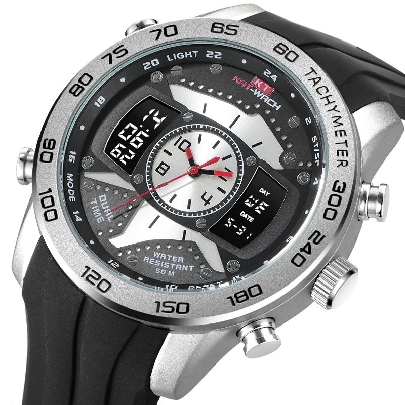 

Часы наручные KAT-WACH Мужские кварцевые в стиле милитари, модные светодиодные спортивные, водонепроницаемость 50 метров