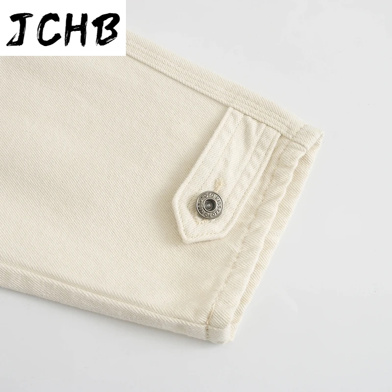 

SHZQJCHB Streetwear White Cargo Jeans Women Boyfriend Style Baggy Denim Pants High Waist Fashion Mom Jeans Trousers Jean Femme