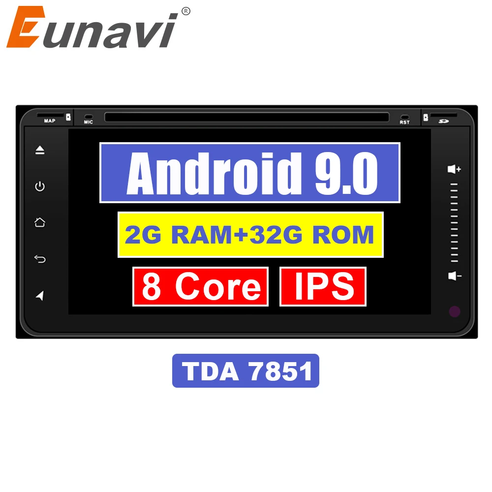 Eunavi 2 Din Android 9 0 автомобильный dvd плеер gps навигация для Toyota Hilux Vios старый Camry Rav4 Prado 2003