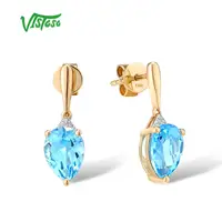 VISTOSO Gold Earrings For Women 14K 585 Yellow Gold Glamorous Shiny Blue Topaz Sparkling Diamond Luxury Trendy Fine Jewelry