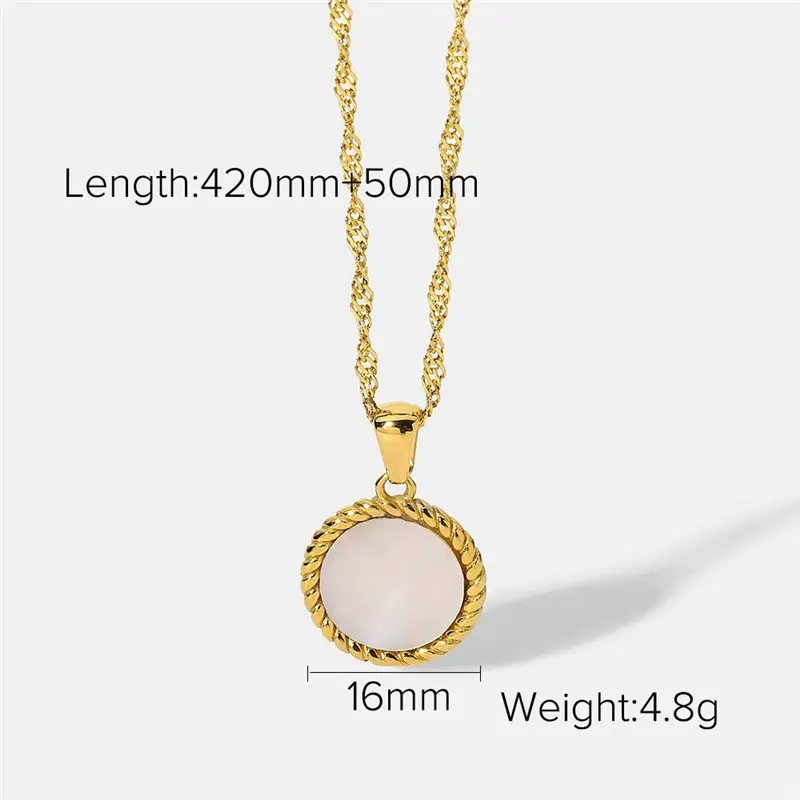 

Hellolook Natural Shell Pendant Necklace Women 18K Gold Plated Stainless Steel Croissant Round Necklace female Free Shipping