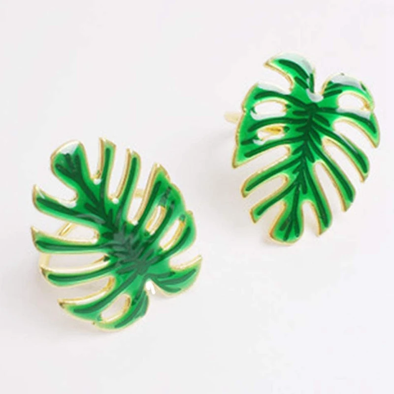 Набор из 4 кольца для салфеток с изображением зеленых листьев и салфетница