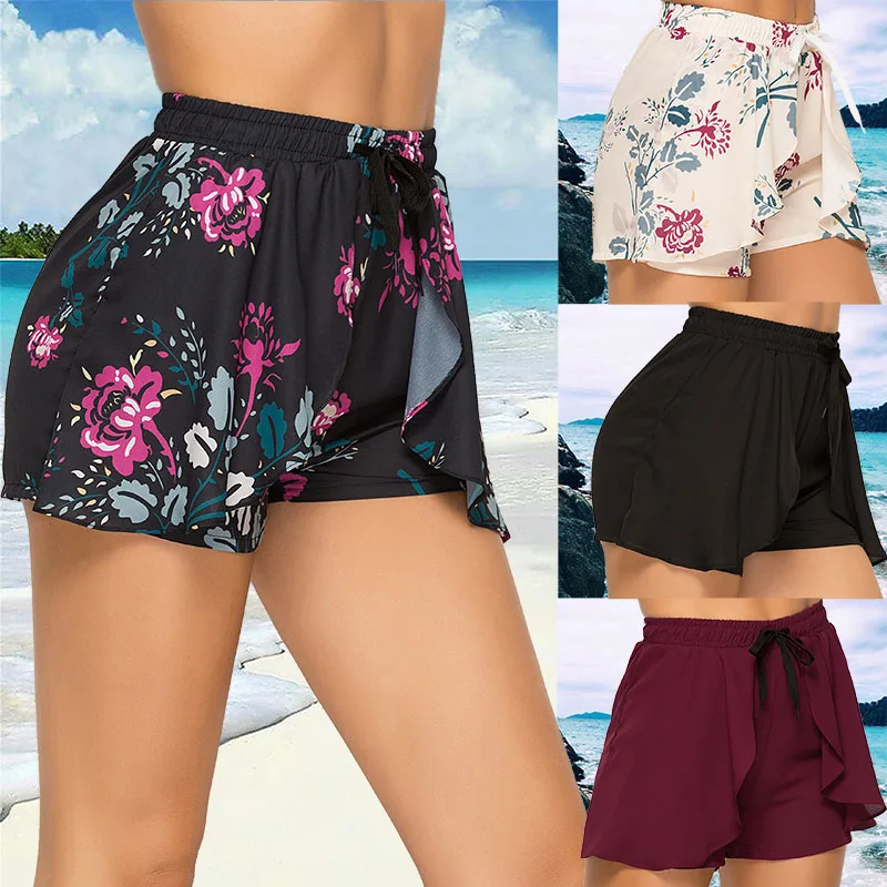 

Women Vintage Floral Shorts Summer Casual Bow Lady Beach Mid Waist Short Trousers Mid Casual Short Women's Plus Size