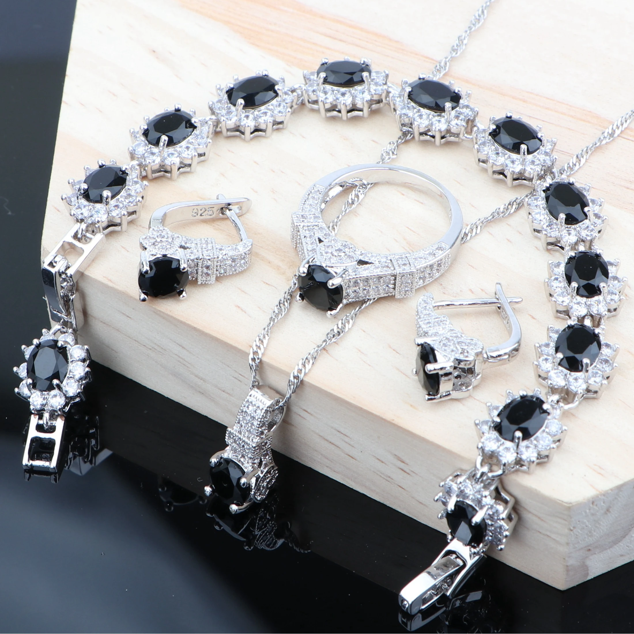 Женский ювелирный комплект из колье серёг и браслета серебра 925 пробы|Ювелирные