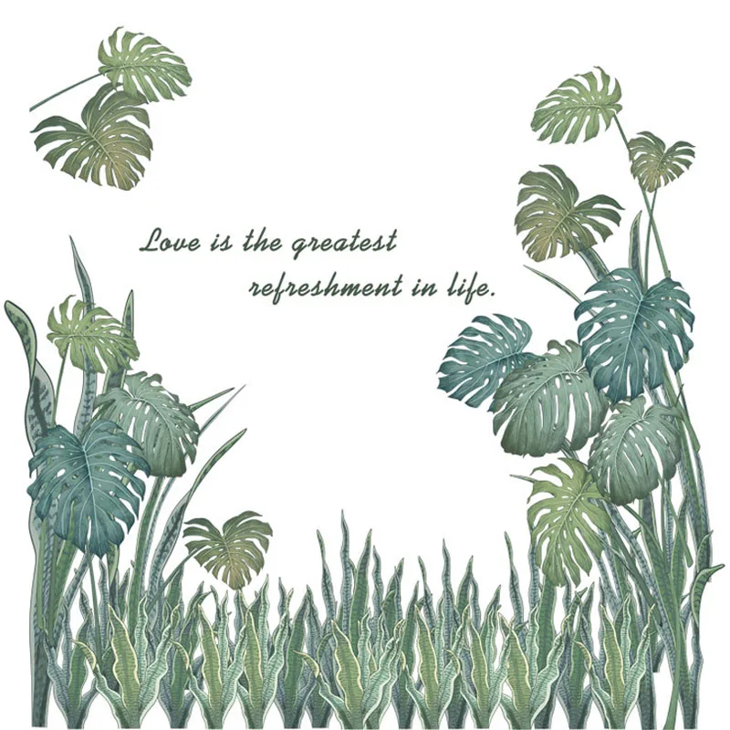 

Наклейки на стену с большими растениями, домашний декор для гостиной, спальни, самоклеящиеся наклейки, фоновое украшение для стены, плитка с...